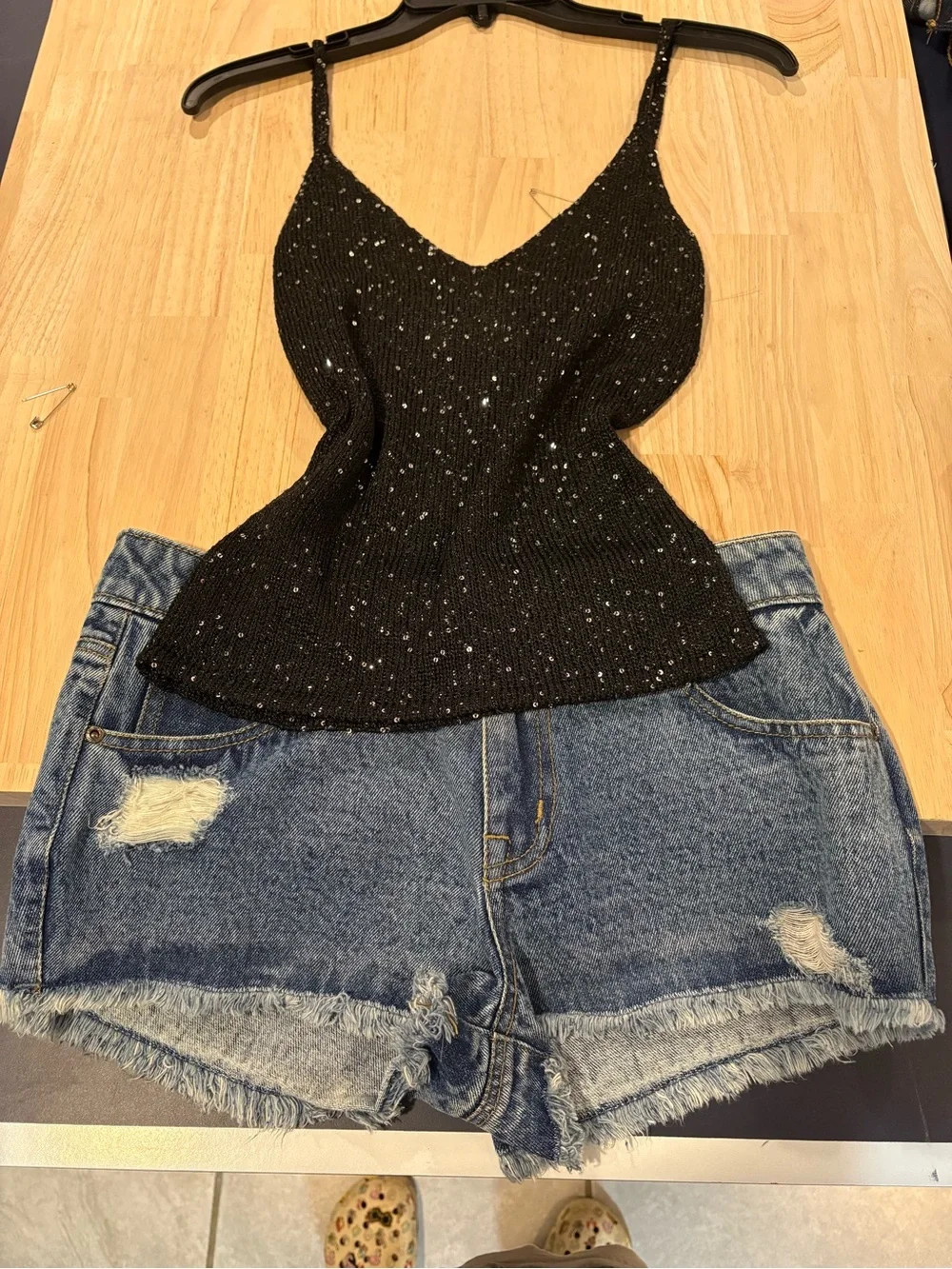 Derek Heart Dark Blue Distressed Denim Shorts